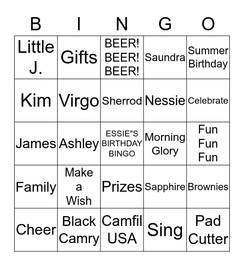 Essie's Birthday Bingo Card