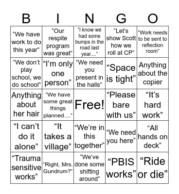 WWOS (What Will Odom Say?) Bingo Card