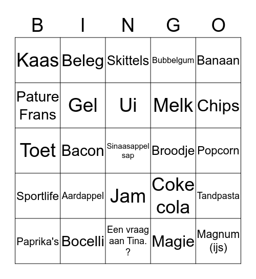 AH Boodschappen l ijsje Bingo Card