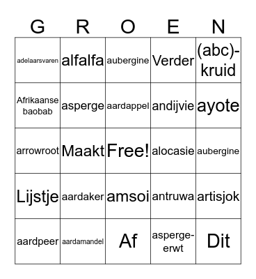 (A) GROENTE Bingo Card