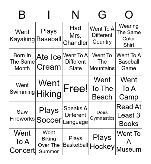 Fitness Bingo Card