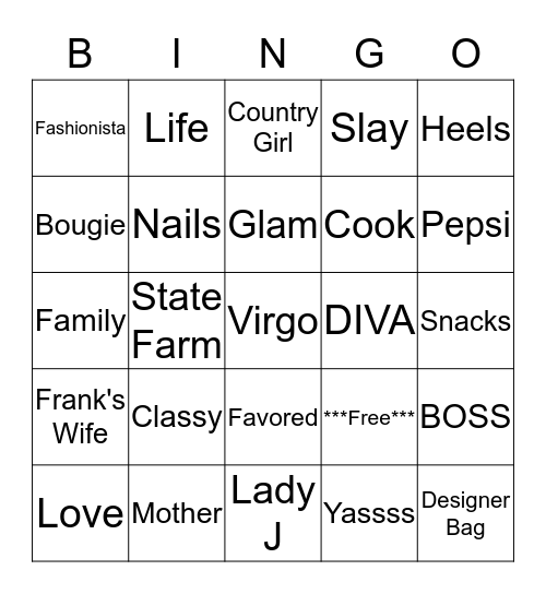 JaDia's World Bingo Card