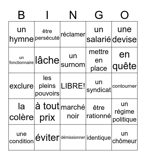 Les mots 45 Bingo Card