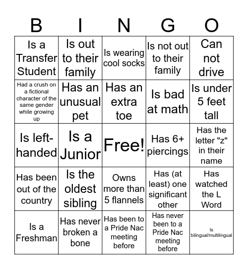 Pride Nac Bingo Card