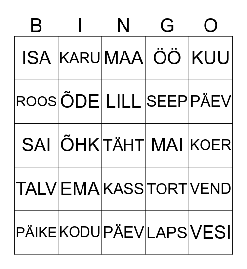 SÕNABINGO Card