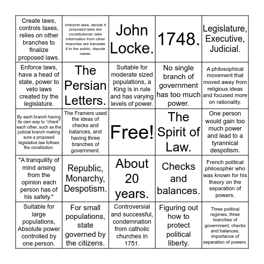 Montesquieu's Bingo Card