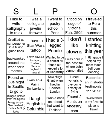 SLP-O Bingo Card