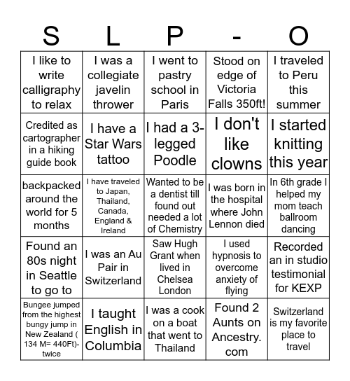 SLP-O Bingo Card