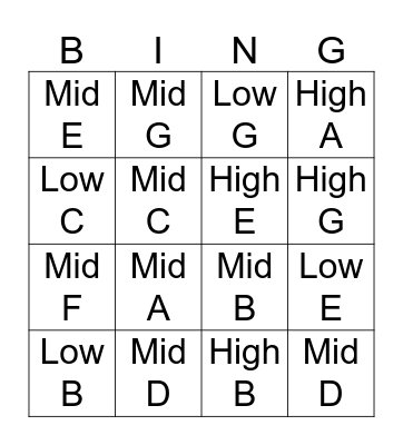 Name that Note! Bingo Card