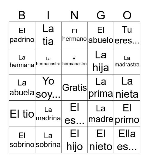 La Familia Bingo Card