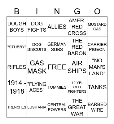 WORLD WAR I Bingo Card
