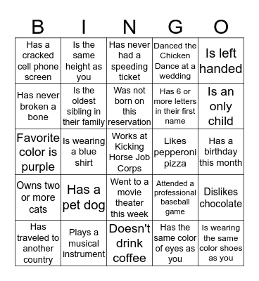 Getting to Know You Bingo Card