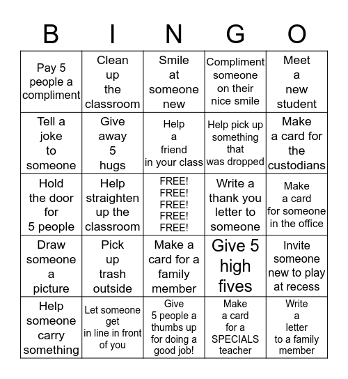 KINDNESS BINGO Card