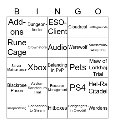 The Elder scrolls online: What-breaks-next Bingo Card