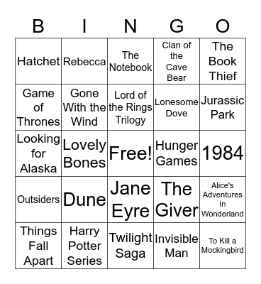 Great American Read  Bingo Card