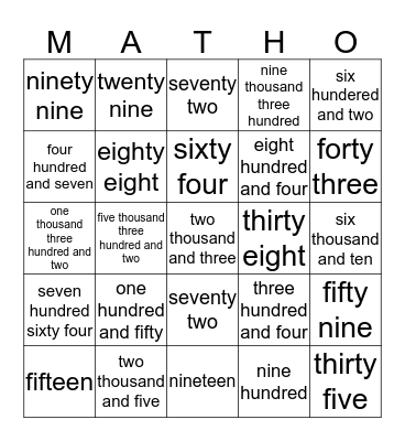 Number Forms Bingo Card