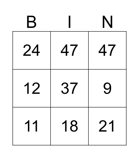 Numbers Bingo 1-50 Bingo Card