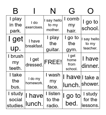 My routine Bingo Card