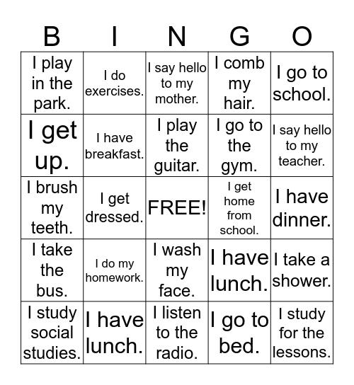 My routine Bingo Card