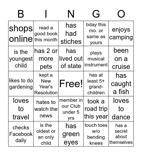Getting to Know You Bingo! Bingo Card