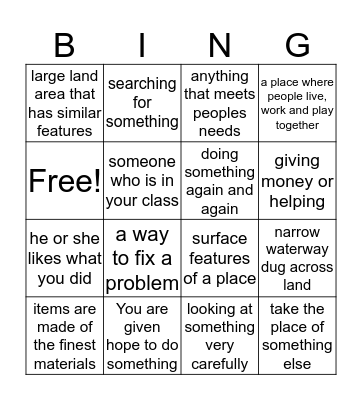 Vocabulary Bingo Card