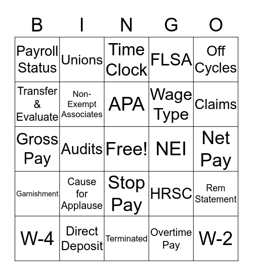 Payroll Bingo Card
