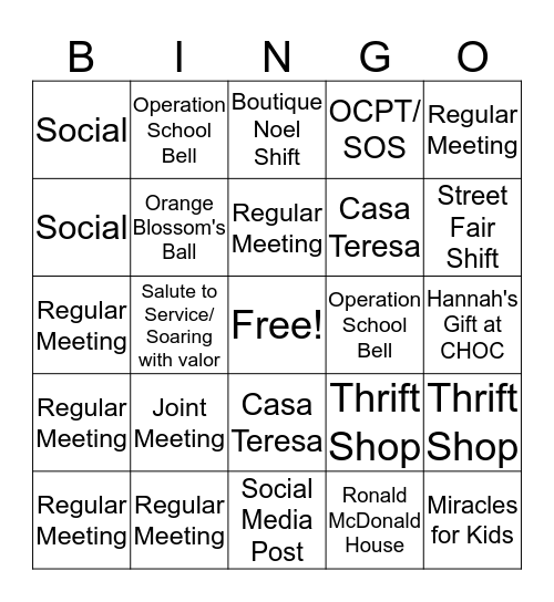 Orange Blossoms Bingo Card