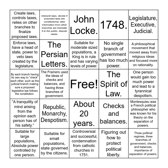 Montesquieu's Bingo Card