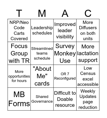 WOMEN'S SERVICE'S TMAC BINGO Card