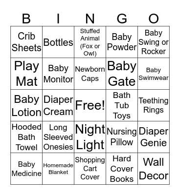 Baby Shower Bingo Card