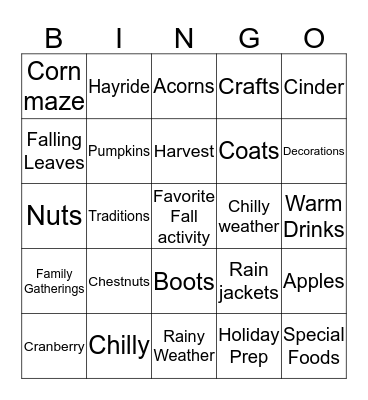 Gearing up for Autumn Bingo Card