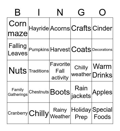 Gearing up for Autumn Bingo Card