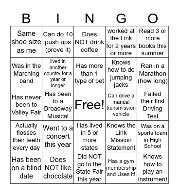 Ice Breaker Bingo Card