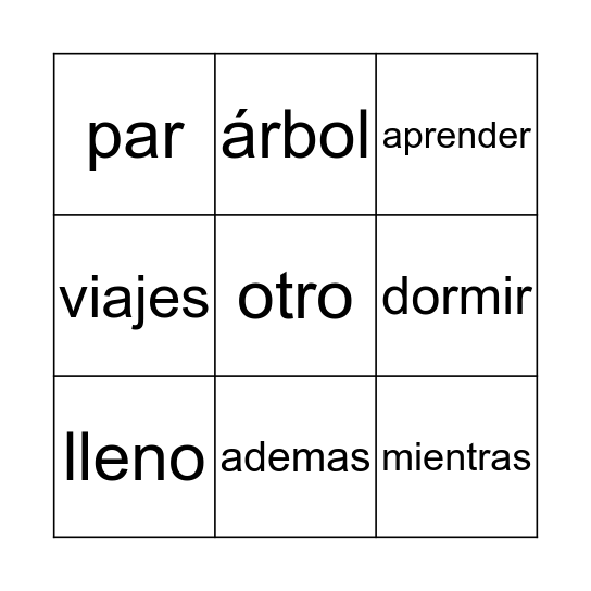 Loteria de Vocabulario Bingo Card