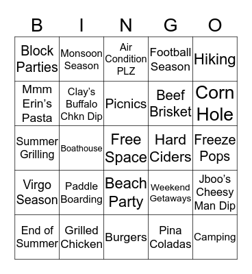 Content Block Party BBQ Bingo Card