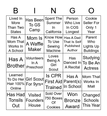 Girl Scout Bingo Card