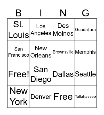 Latitude Bingo Card