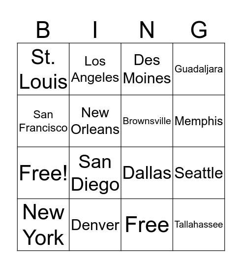 Latitude Bingo Card