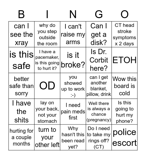 xray bingo Card
