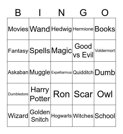 Harry Potter Bingo Card