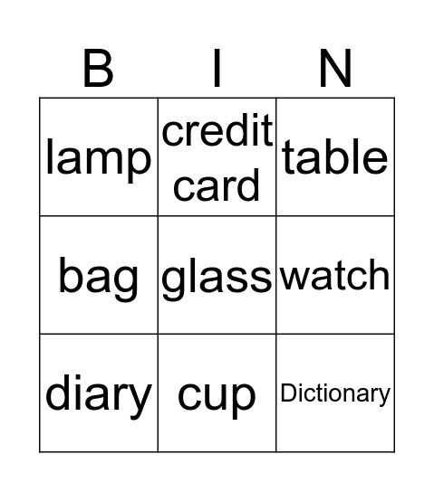 Things Bingo Card