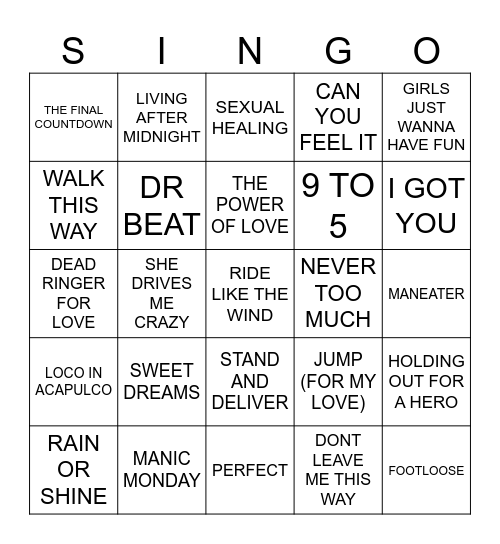 013 BEST OF THE 80’S Bingo Card