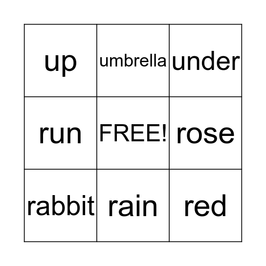 Letters R and U Bingo Card