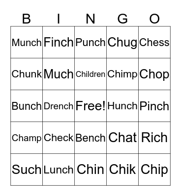 "Ch" Sounds Bingo Card