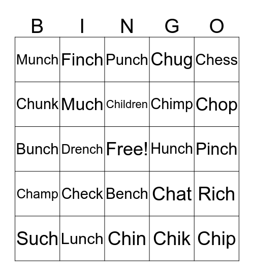"Ch" Sounds Bingo Card