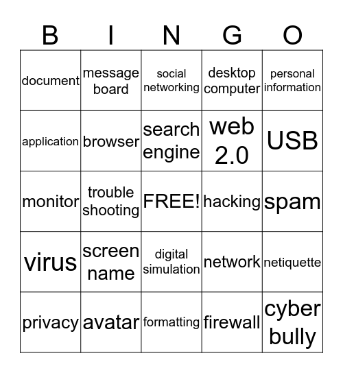 Computer Terms Bingo Card