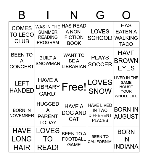 ALL ABOUT ME Bingo Card