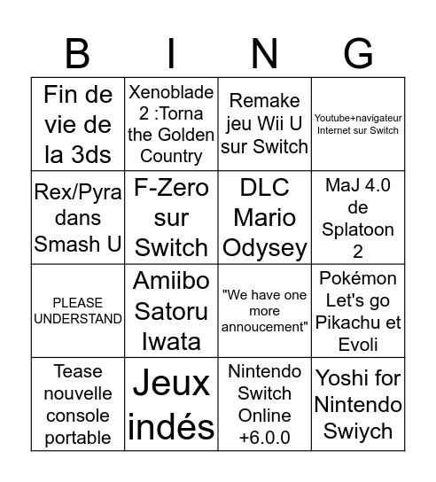 Nintendo Direct 07/9/2018 BINGO  Bingo Card