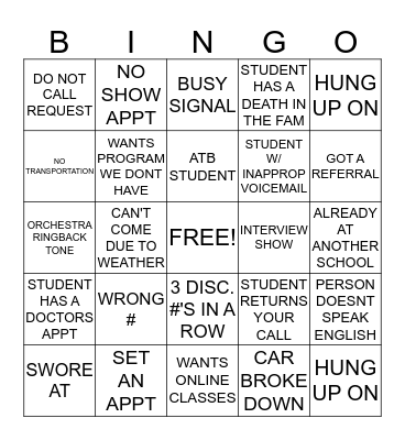 ADMISSIONS BINGO Card