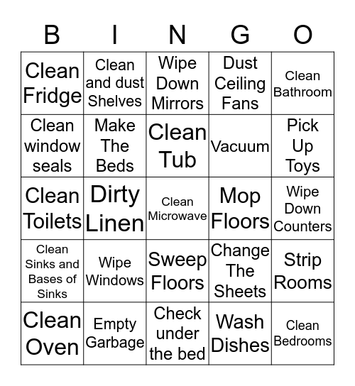 HOUSEKEEPING Bingo Card